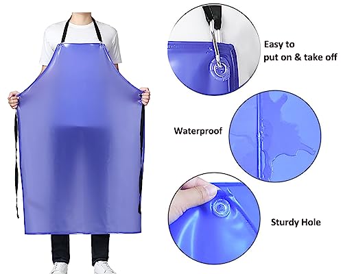 Jaspfct Waterproof Plastic Aprons - Chemical Resistant Work Apron,best for Kitchen, Cooking, Cleanning,Dog Bather,Dishwasher MD006-Bluethick Jaspfct