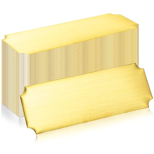 Therwen 60 Pcs Name Plates Laser Engraved Brushed Solid Brass Plate Personalized Plaque Blank Custom Name Tag Frame Name Label with Adhesive Backing Therwen