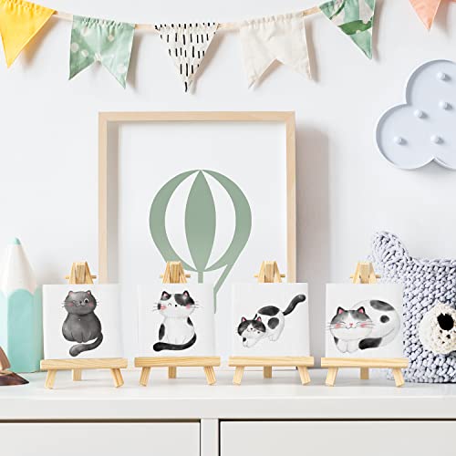 Arteza Mini Canvases with Easels, Pack of 14, 4 x 4 Inches, 100% Cotton, 8 oz Gesso-Primed Stretched Canvas & Solid Pine Wood Easels, Art Supplies ARTEZA