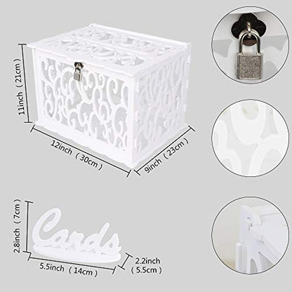 OurWarm DIY White Wedding Card Box with Lock PVC Card Box Graduation Card Box Perfect for Weddings, Baby Showers, Birthdays, Bridal or Baby Showers - WoodArtSupply