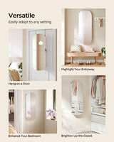 SONGMICS Jewelry Organizer, LED Jewelry Cabinet Wall/Door Mounted, Lockable Rounded Wide Mirror with Storage, Interior Mirror, White Surface with SONGMICS