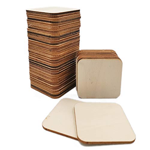 WLIANG 50 Pcs Unfinished Wood Pieces, Natural Blank 4 X 4 Inch Wood Squares, Wooden Square Cutouts Tiles for DIY Crafts Painting, Coasters Engraving,