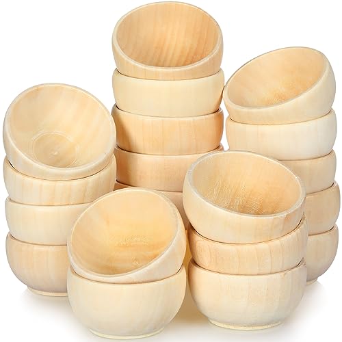 Uiifan Set of 40 Wood Small Bowls Unfinished Wood Sauce Bowl Wooden Mini Round Bowl Serving Craft Bowls Kitchen Condiment Bowls Unpainted Pinch Bowls