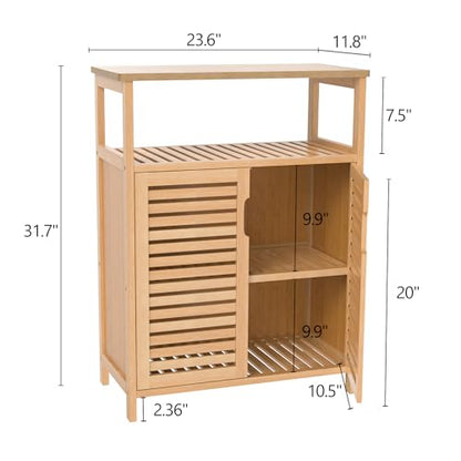 Purbambo Bamboo Storage Cabinet, Freestanding Bathroom Cabinet with 2 Louvered Doors, Floor Cabinet Organizer for Living Room, Kitchen, Entryway