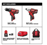 M12 12-Volt Lithium-Ion Cordless Drill Driver/Impact Driver Combo Kit (2-Tool) with Free M12 1.5Ah Battery (2-Pack) Milwaukee