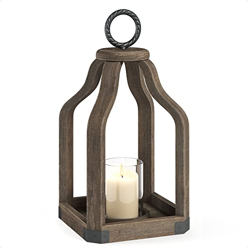 Barnyard Designs Wood Lantern Decor, Rustic Decor Candle Lantern, Outdoor Lanterns Farmhouse Candle Holder, Decorative Lanterns for Wedding, - WoodArtSupply