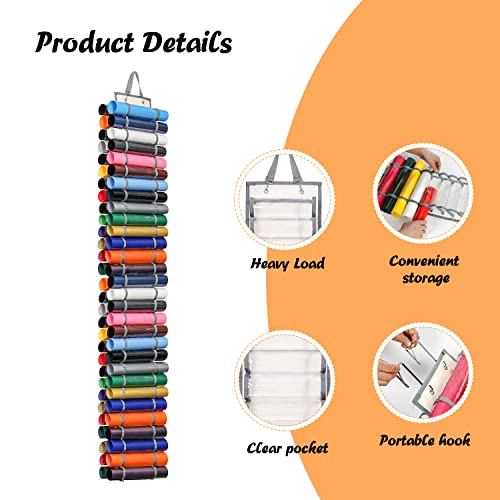 DKHDBD Vinyl Roll Holder with 60 Compartments and Keeper Door Hooks Strap, Clear Organizers Wall Mount for Home Craft Closet (Grey) DKHDBD