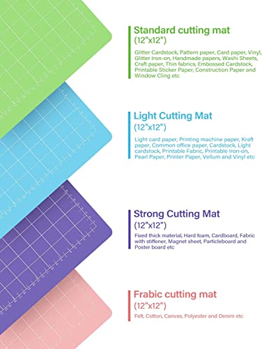 Gwybkq Cutting Mat for Cricut Maker 3/Maker/Explore 3/Air 2/Air/One 4 Pack 12x12 VarietyGrip Cut Replacement Accessories Green/Blue/Purple/Pink Card Gwybkq