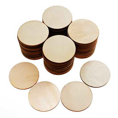 Jyongmer 100 Pieces Unfinished Wood Circle - 2 inch Round Disc Blank Natural Wooden Cutout Ornaments for Decoration DIY Craft Art Supplies, 0.11 inch