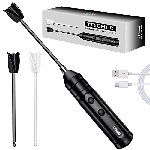 Epoxy Resin Mixer with 2 PCS Epoxy Mixer Paddles, Rechargeable Powerful and Slow Motor for Epoxy Resin, Silicone, Paint Mixing, Without Bubbles DIY YTYOMUR