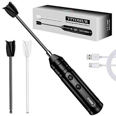 Epoxy Resin Mixer with 2 PCS Epoxy Mixer Paddles, Rechargeable Powerful and Slow Motor for Epoxy Resin, Silicone, Paint Mixing, Without Bubbles DIY