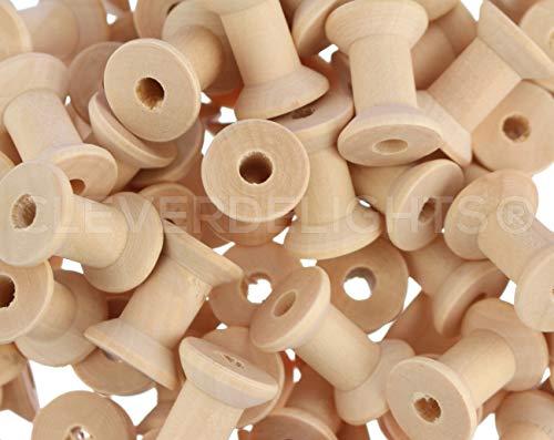 CleverDelights 1 1/8" x 7/8" Wood Spools - 25 Pack - Empty Craft Spools CleverDelights
