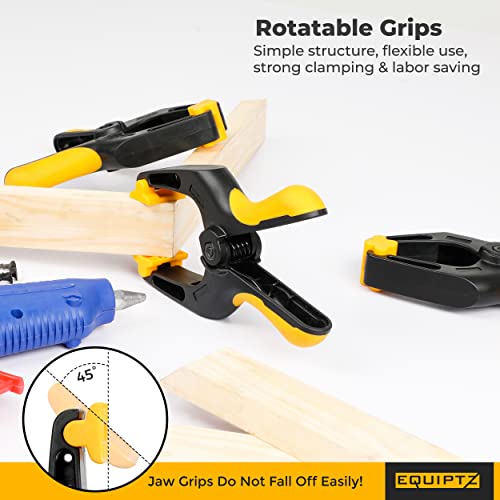 EQUIPTZ 6 inch Spring Clamps Heavy Duty - 4 Pack Large Plastic Clamps for Woodworking, Crafts, Backdrop and Pool Cover with 3 inch Mouth Opening - EQUIPTZ