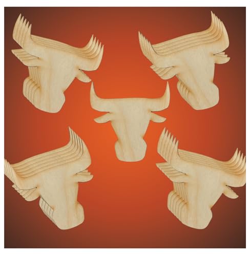 Unfinished Wood Bulls or Toros Cutouts Set of 24 - Shapes for Team Mascot Favors, Western Crafts, and DIY Projects (Size: 4 Inches W) - WoodArtSupply