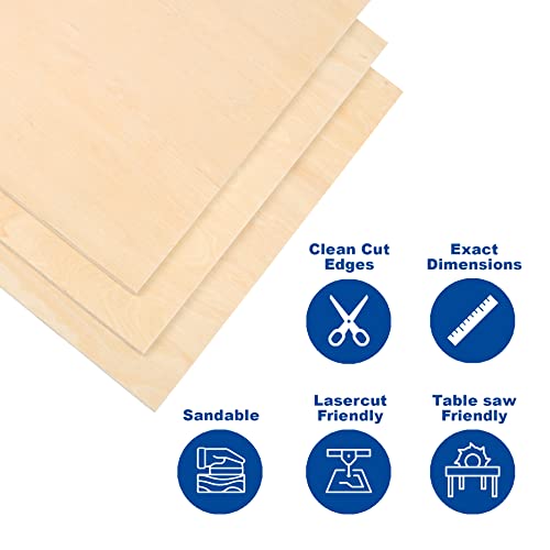 Plywood Sheet Board Squares, A Grade, 12 x 12 inch, 1/4 inch Thick, Pack of 5 Unfinished Wood for Crafts Basswood by Craftiff Craftiff