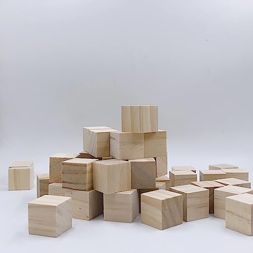 Wood Blocks for Crafting, 1 inch Wooden Cubes, Pack of 50 Natural Pine Wood, Unfinished Wood Blocks Great for DIY Crafts Making