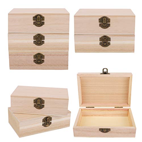 ADXCO 8 Pieces Unfinished Pine Wood Box with Hinged Lid Treasure Boxes with Locking Clasp Treasure Chest Decorate Wooden Boxes for DIY Crafting Gift ADXCO
