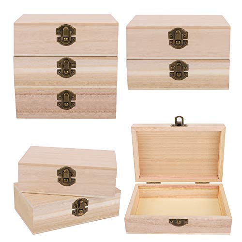 ADXCO 8 Pieces Unfinished Pine Wood Box with Hinged Lid Treasure Boxes with Locking Clasp Treasure Chest Decorate Wooden Boxes for DIY Crafting Gift