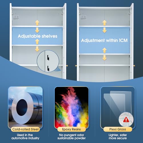 IRONMIX 72" Tall Metal Storage Cabinet with 5 Adjustable Shelves and Acrylic Doors for Home and Office IRONMIX