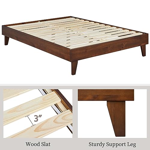 Yaheetech Deluxe Solid Pine Wood Full Bed Frame with DIY Headboard Slots and Wooden Slats Support Yaheetech