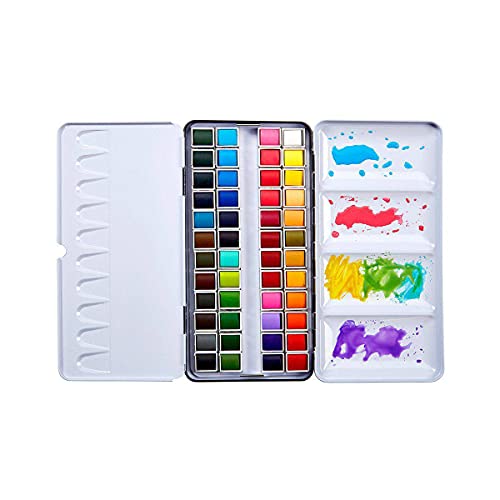 KINGART PRO Artist, Tin Box with Water Brush Watercolor Half-Pans, 48 Vibrant Colors Piece,518-48 KINGART