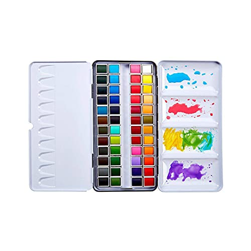 KINGART PRO Artist, Tin Box with Water Brush Watercolor Half-Pans, 48 Vibrant Colors Piece,518-48 - WoodArtSupply