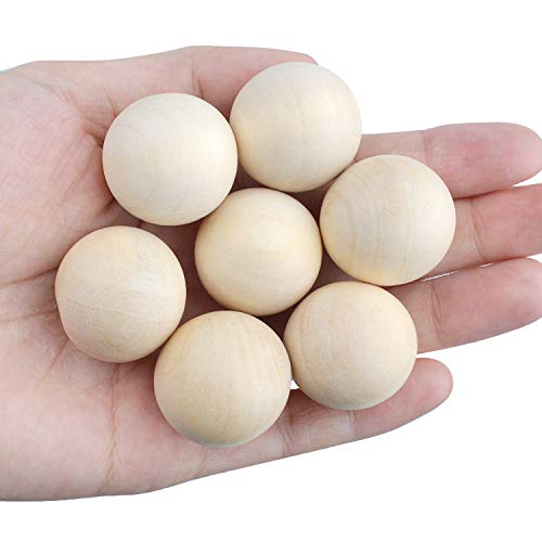 Natural Wooden Balls, 50 Pieces Unfinished Round Wood Mini Wood Craft Balls for DIY Jewelry Making Art Design - 25mm Diameter