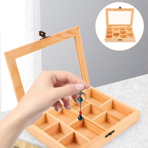 Zerodeko Unfinished Wooden Jewelry Box, with Lid, DIY Jewelry Storage Box 10 Compartment Sundries Organizer Classic Jewelry Box Jewelry Organizer Box Zerodeko