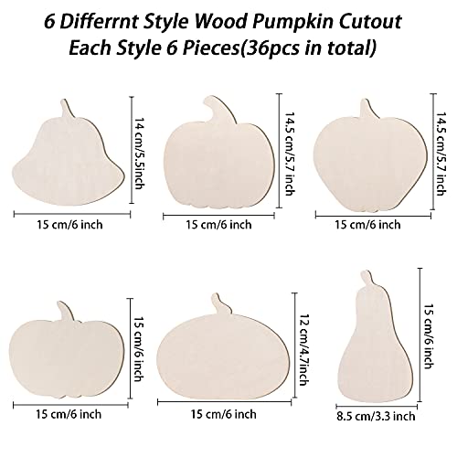 36 Pieces Unfinished Wood Pumpkin Cutout Shapes 6 Inch Pumpkin Wood DIY Crafts Cutouts for Halloween Fall Thanksgiving DIY Crafts MixTeach