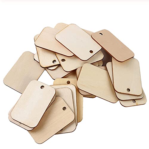 100 Pcs Unfinished Wooden Tags, Blank Wood Tags Crafts Labels with Hole and Hemp Rope, for Craft Projects, DIY Birthday Wedding Christmas Hanging