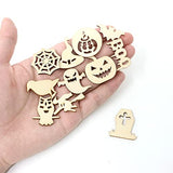 yueton 100PCS Mini Pumpkins Ghosts Spider Webs Witch Hats Bats Halloween Unfinished Blank Wood Pieces Wood Slices Wood Chips Embellishments for DIY yueton