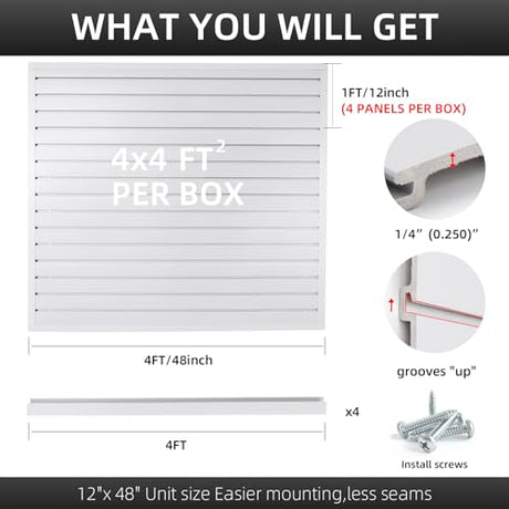 Slatwall Panel Garage Wall Organizer Heavy Duty Wall Mounted, PVC Slat Wall Panels Garage Wall and Home Organizer Storage System, Garage Slatwall for FRAYSCENT