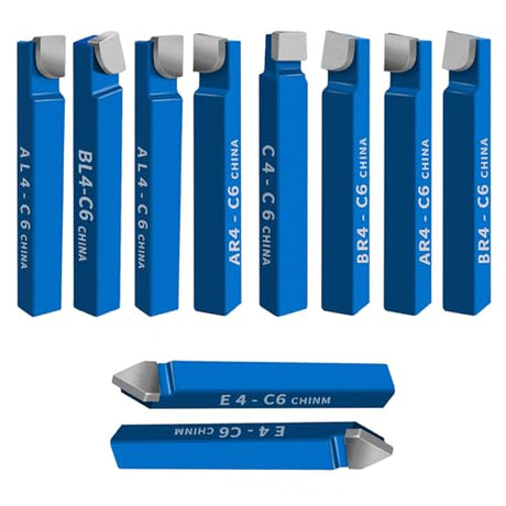HAowosi 10PCS 1/4" Metal Lathe Cutting Tools,C-6 Carbide Tip Cutter Tool Bit Cutting Set,Milling Welding Bit Lathe Cutting Tool Kit HAowosi