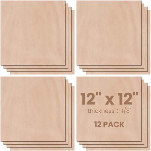Barydat 12 Pcs 12" x 12" Walnut Cherry Wood Plywood 1/8" Plywood Sheets Walnut Plywood Wood Crafts Unfinished Thin Wood 3 mm Plywood for Laser Barydat