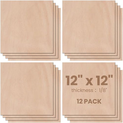 Barydat 12 Pcs 12" x 12" Walnut Cherry Wood Plywood 1/8" Plywood Sheets Walnut Plywood Wood Crafts Unfinished Thin Wood 3 mm Plywood for Laser - WoodArtSupply