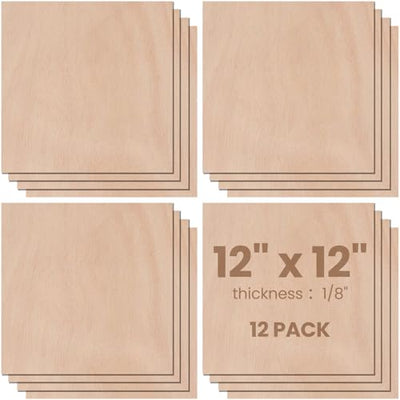Barydat 12 Pcs 12" x 12" Walnut Cherry Wood Plywood 1/8" Plywood Sheets Walnut Plywood Wood Crafts Unfinished Thin Wood 3 mm Plywood for Laser
