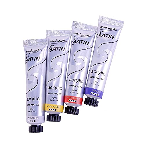 Mont Marte Premium Satin Acrylic Intro Set, 8 Piece, 0.6oz (18ml) Tubes, Semi-Matte Finish, Suitable for Most Surfaces Mont Marte