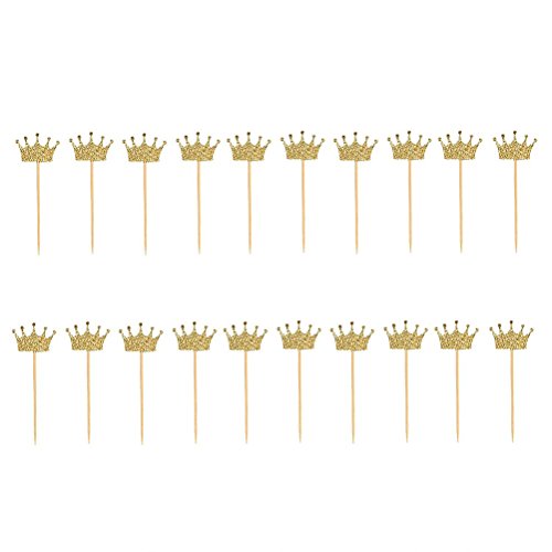 JANOU Gold Glitter Crown Cake Cupcake Topper for Wedding Party Decoration Pack 20pcs - WoodArtSupply