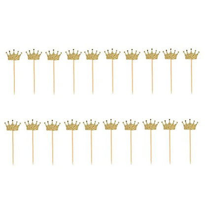 JANOU Gold Glitter Crown Cake Cupcake Topper for Wedding Party Decoration Pack 20pcs - WoodArtSupply