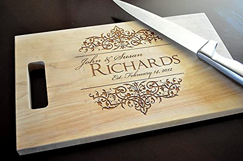 Personalized Wood Cutting Board Engraved with Family Name and Established Date | Perfect Customized Wedding Gifts For Couples Housewarming Gift or