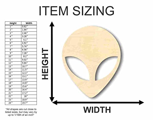 Unfinished Wood Alien Head - Outer Space - Craft - up to 24" DIY 10" / 3/4" - WoodArtSupply