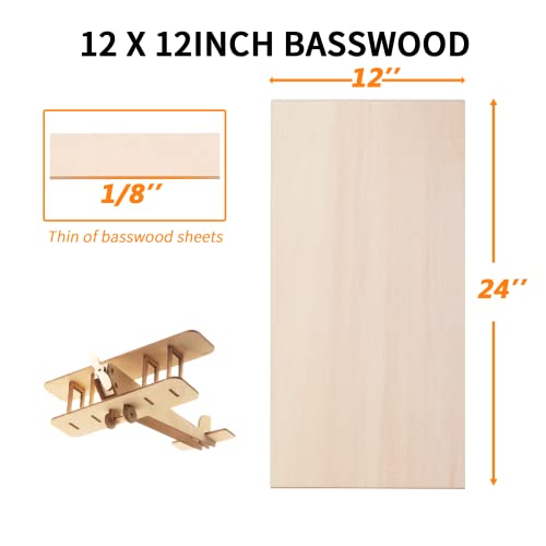 12 Pieces Basswood Sheets 12 X 24 X 1/16 Inches Unfinished Wood Sheet Thin Craft Plywood DIY Wood for House Aircraft Ship Boat School Wooden Model