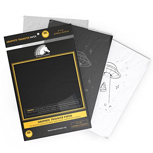 MyArtscape Graphite Transfer Paper - 9" x 13" - 50 Sheets - Waxed Carbon Paper for Tracing (Black) MyArtscape