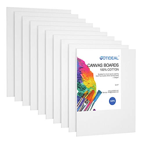 GOTIDEAL Canvas Boards, 8x10 inch Set of 10,Gesso Primed White Blank Canvases for Painting - 100% Cotton Art Supplies Canvas Panel for Acrylic Paint, GOTIDEAL