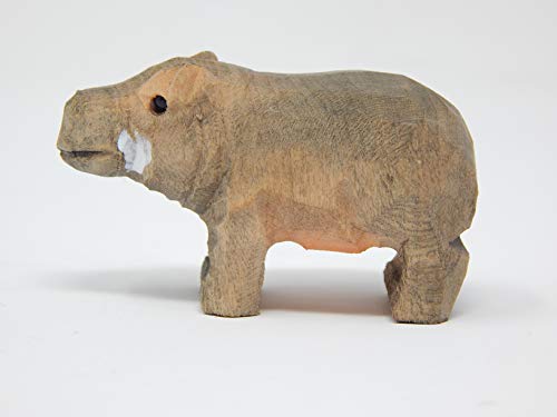 Selsela Hippo - Small Wooden Pygmy Hippopotamus Figurine - Africa River Horse Carving Handmade Decoration Miniature Animals Selsela