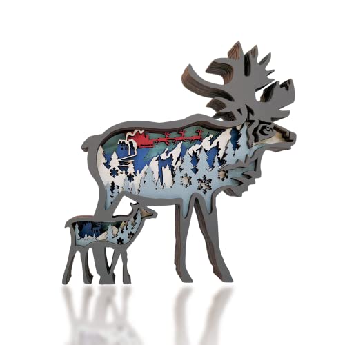 3D Wooden Reindeer Decor - Rustic Forest Animal Wall Sculpture for Home and Office CmayAlgc