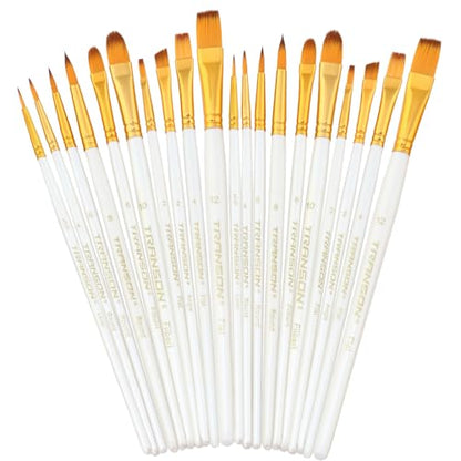 Transon 20pcs Artist Painting Brush Set for Acrylic Watercolor Gouache Hobby Craft Face Rock Painting White