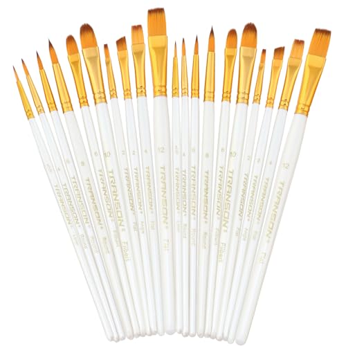 Transon 20pcs Artist Painting Brush Set for Acrylic Watercolor Gouache Hobby Craft Face Rock Painting White - WoodArtSupply