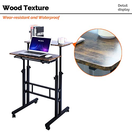 AIZ Double Adjustable Computer Desk Home Office Workstation with Rolling Wheels, Portable Laptop Table for Standing or Sitting, Adults or AIZ
