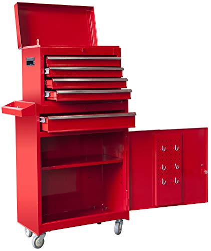 Torin Rolling Garage Workshop Organizer Detachable 4 Drawer Tool Chest with Large Storage Cabinet and Adjustable Shelf, 11" 20.3" 40.4", Red